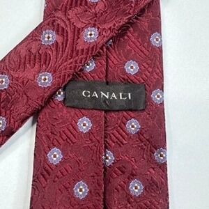 Canali Silk Tie Mens Red Paisley Floral Medallion Made in Italy Jacquard